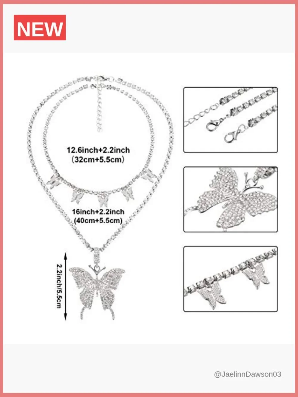 Big Butterfly Pendant Necklace Set with Earrings Bracelet CZ Rhinestone Choker
